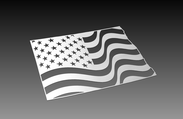 The North Dakota Theme - DXF Cut Ready File Collection by Hytek Tools features a 3D silver design of the U.S. flag on a gradient background. With stars and wavy metallic stripes, its great for unique graphics or precision projects.