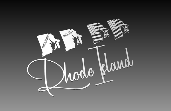 The Rhode Island Theme - DXF Cut Ready File Collection by Hytek Tools - Fiber Laser Sales - USA includes the states outline in varying styles, evolving to a striped and starry US flag tribute, available in .dxf format.