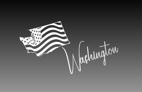 The Washington Theme - Cut Ready File Collection by Hytek Tools features elegant digital vector art, integrating a USA Flag theme within Washington States borders. Set on a black-to-gray gradient, Washington is scripted on the right, making it a standout in any collection.