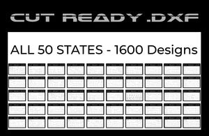 Explore Hytek Tools All 50 USA States Theme - Cut Ready DXF File Collection featuring 1600 designs. The grid layout highlights the product at the top, with card-like sections showcasing individual design files.