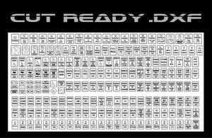 A grid image displays diverse No Parking sign templates. The title Parking Signs - DXF Cut Ready File Collection from Hytek Tools - Fiber Laser Sales - USA is in bold at the top, highlighting its suitability for vector line shape users.