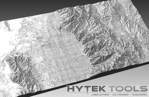 The Salt Lake City Utah - STL 3D Terrain Model by Hytek Tools captures detailed mountainous terrain and urban layout, highlighting elevation and cityscape, with the Hytek Tools logo included.